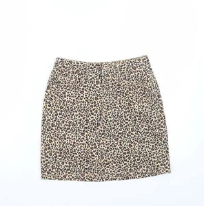 Newlook Womens Beige Animal Cotton Blend A-Line Skirt Size 6 - Picture 1 of 12