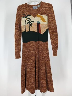 Vintage 70s Boho Hippie Arpeja Mother Nature Organic Mod Bodycon Knit Dress  - Image 1 of 4