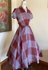 Vintage Late 40's Early 50's Cotton Dress Full Circle Skirt Check Fit Flare