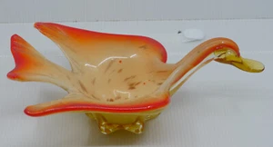VINTAGE MURANO ITALIAN ART GLASS DUCK FIGURAL BOWL, GOLD FLAKES, 11 INCHES - Picture 1 of 5