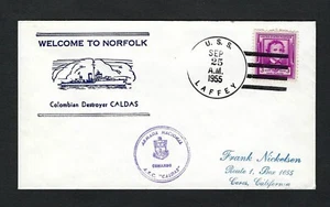 U.S.S. Laffey DD-724 Navy Cover 1955 Columbian Destroyer Caldas Cachet Sc 986 - Picture 1 of 2