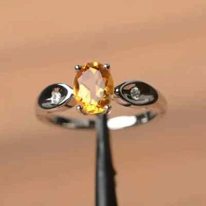 1.95 Ct Certified Real Citrine & Diamond Wedding Ring Solid 950 Platinum Size 7 - Picture 1 of 6