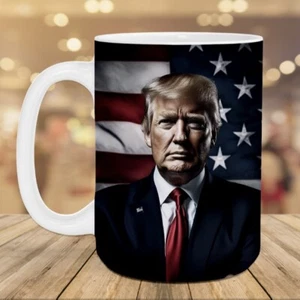 Trump 2024 American Flag - Patriotic Coffee Mug - 11oz or 15oz Cup - Picture 1 of 4