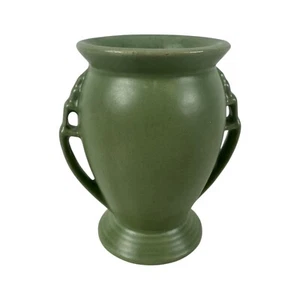 HAEGER Vase Pottery Urn Greek 4-3/8" T Celdon Green ART DECO MCM Double Handle - Picture 1 of 24