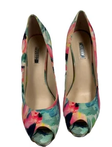 Guess WG Patches Colorful Peep Toe Platform Stiletto Pumps SZ 9M - Picture 1 of 6