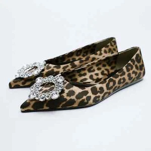 Zara EMBELLISHED ANIMAL PRINT BALLET FLATS - Picture 1 of 14