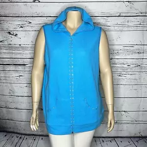 Quacker Factory NWT 2X Blue - Fleur De Lis Embellished Waffle Knit Vest Jacket - Picture 1 of 6
