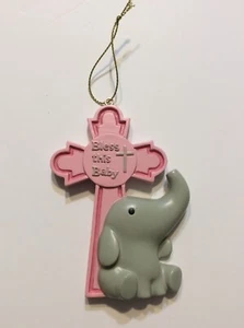 Bless This Baby Pink Cross Elephant Baby's Fist Christmas Baby Shower Gift New - Picture 1 of 2