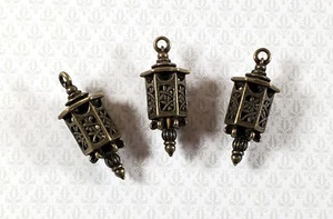 Lantern Charms Small Bronze Decoration 3 pieces 1 3/8" Jewelry Making Miniatures - Picture 1 of 4