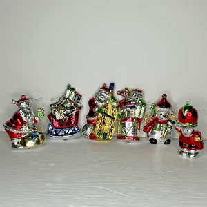 VTG Lot of 6 Shiny Plastic Celluloid(?) Christmas Ornaments Santa Gifts Snowman - Picture 1 of 14