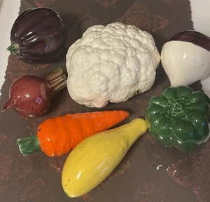 Set/7 Glazed Ceramic Vegetables Cauliflower Turnip Squash Carrot Radish Pepper + - Picture 1 of 10