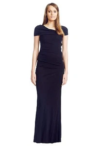 BADGLEY MISCHKA Asymmetric Short Sleeve Black Gown Size 8 AU RRP 639 WITH DEFECT - Picture 1 of 7