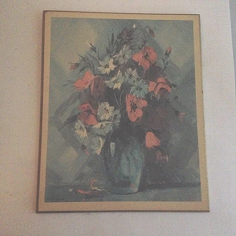 Vintage Flowers & Vase Picture Shabby Chic Mid Century Blue 11X9" B.P. CO., INC Cover