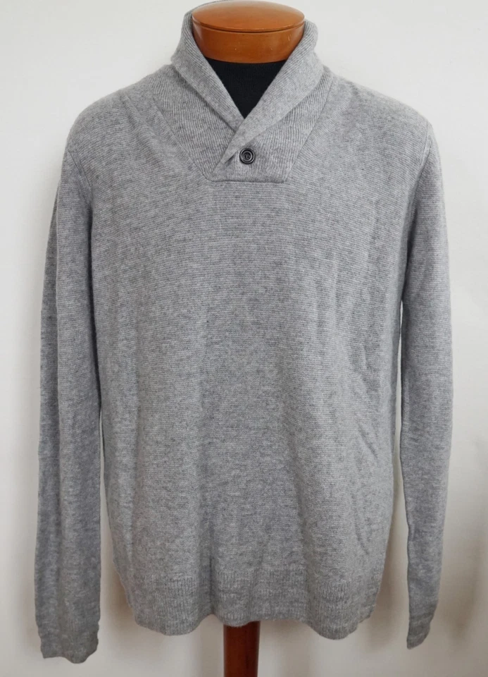 $375 NEW LINCS DC & CO Gray 100% CASHMERE Knit SHAWL NECK Pullover Sweater L - Image 1 of 4