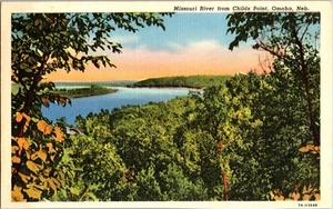 Postal de lino del río Missouri de Child's Point Omaha Nebraska - Imagen 1 de 2