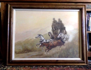 EINGESTELLT Postkutsche Gemälde Öl auf Leinwand von Alice Cardelli Swett Nevada Künstler - Bild 1 von 9