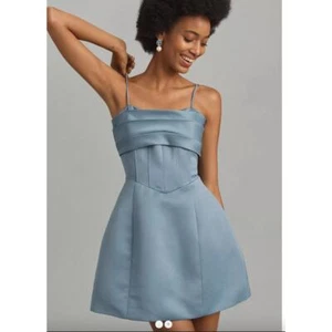 Anthropologie Elliatt Coralie Mini Satin Dress | Sz L, Sly Blue NWT - Picture 1 of 9