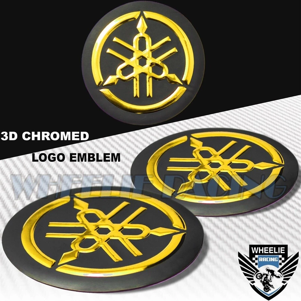 2"EMBLEM DECAL LOGO FAIRING/FENDER BADGE STICKER YAMAHA GLOSSY BLACK+CHROME GOLD - Image 1 of 1
