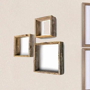 Rustic Farmhouse Set Of 3 Square Shadow Box Shelves - Picture 1 of 4