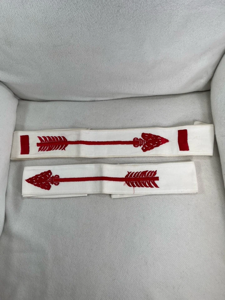 2 Vtg Boy Scout BSA Order Or The Arrow Ordeal Sash Red Embroidered White Twill - Image 1 of 4