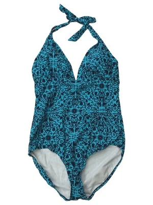 Traje de baño halter cachemir floral verde azulado y azul para mujer talla 14 Foto 1 de 2