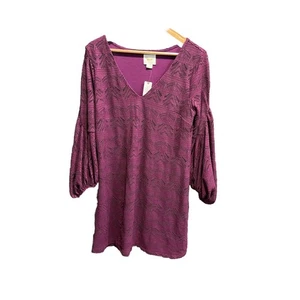 Maeve by Anthropologie Damenkleid pflaumenlila Langarm V-Ausschnitt Spitze Größe M - Bild 1 von 5