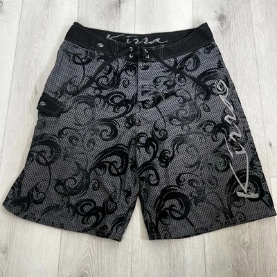 Kirra 板短裤男式 34 黑色/灰色游泳夏季侧口袋腰围 — 第 1/4 张图片