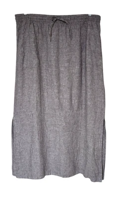 Garnet Hill Seaside Linen Maxi Skirt Size 16 Gray Side Slits - Image 1 of 4