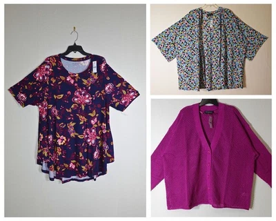 Paquete Lane Bryant Nuevo con Etiquetas - 22/24: Lote de 3 - Cárdigan Rosa + Blusa + Kimono Foto 1 de 4