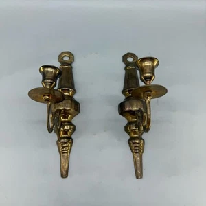 Vintage Pair of Solid Brass Single Arm Wall Sconce Candle Holders 10” - Picture 1 of 9