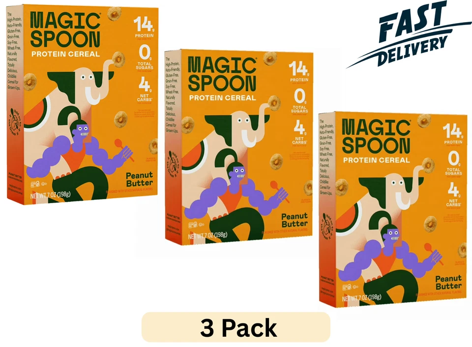 Magic Spoon 花生酱无谷物早餐谷物,7 盎司盒 3 包免费送货 — 第 1/1 张图片