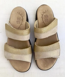 SAS Women's Nudu Slide Sandals NUDUSLIDE Gold LEATHER Sz 6.5" Adjustable Straps - Picture 1 of 19