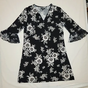 Roz & Ali Dress Womens XL Black White Floral Bell Sleeve Bohemian Boho RN 63264 - Picture 1 of 22