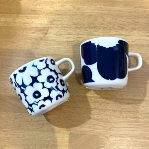 Marimekko Pikkuinen Unikko / Iso Unikko Mug Coffee Cup Dark Blue 200ml Pair Set - Picture 1 of 10