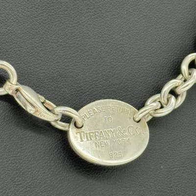 Tiffany & Co. Sterling Silver 7.8mm Circle Link Oval Tag Necklace 17” - image 1 of 4