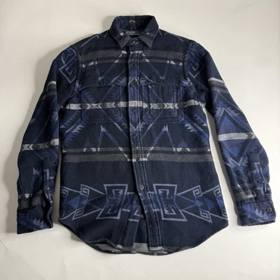 Винтажная мужская толстая фланелевая рубашка Polo Ralph Lauren Blue Southwestern Navajo размер S - Изображение 1 из 4