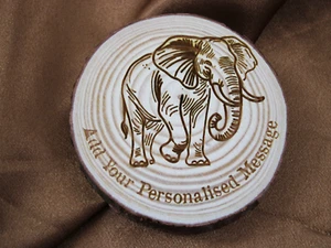 Round Personalised Handmade Elephant Engraved Wood Slice Coaster - Picture 1 of 5