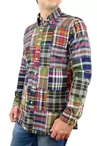 Polo Ralph Lauren Madras Custom Fit Multi Shirt Blue Red Yellow Mosaic New - Picture 1 of 10