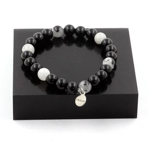 stones And Minerals. Black Agate Bead Bracelet + Black Rutile Quartz 8 Mm. Fab - Picture 1 of 6