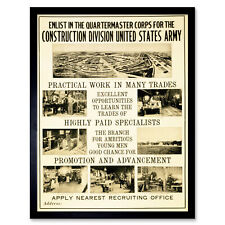 Political Military Enlist Recruit Construction Division USA Poster Framed 12x16