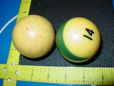 Vintage Replacement Pool Ball Billiards #14 Green Striped & Cue Ball 2 1/4" Used