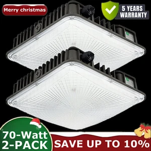 2 Pack 70 Watts LED Canopy Light for Garage Workshop Factory Garage 5000K White - Picture 1 of 17