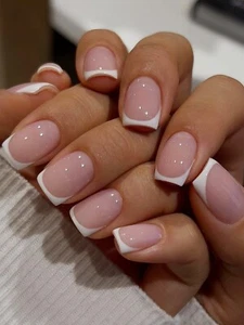 24x Short Square False Nails French Manicure Fake Tips Press On Full Cover Nails - Picture 1 of 21