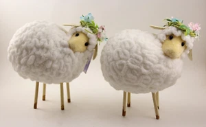 2 Wooly Felted LAMB Figures Shelf sitters White Sheep Family Easter Decor Kohls - Picture 1 of 9