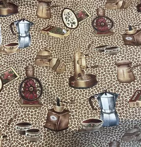 John Wolf Coffee Bean Fabric Barista Brown Tan Green BT Half Y A7 - Picture 1 of 4