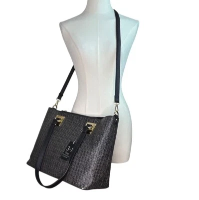 Marc New York Women’s Black Monogram Faux Leather Gold Accent 3-In-1 Tote Bag Sz - Image 1 of 4