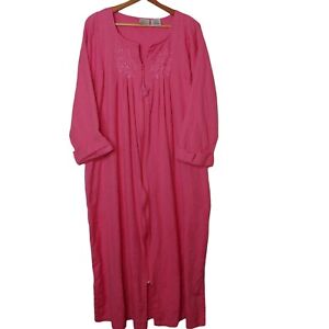 Only Necessities Womens L Robe Gown Rose Pink Embroidered Long Zip Eveningwear