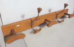 Large Vintage Wooden Coat Rack Hat Hangers Hooks Old French Wood Antique 38"W - Picture 1 of 19