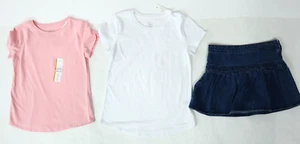 Girls 3 Piece Short Sleeve T-Shirts Blue Denim Skirt Set Size Large 10-12 NEW - Picture 1 of 4