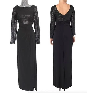 Maxi Vestido PHASE EIGHT UK 10 Negro Jersey Sissy Lentejuelas Mangas Largas EU 38 - Imagen 1 de 12